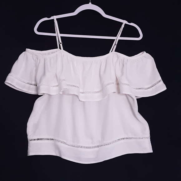 🖤Style Envy White Eyelet Trim Off The Shoulder Crop Top Size Small - Picture 6 of 9